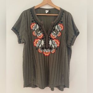 Anthropologie Women’s Embroidered & Beaded Top Green Size XL
